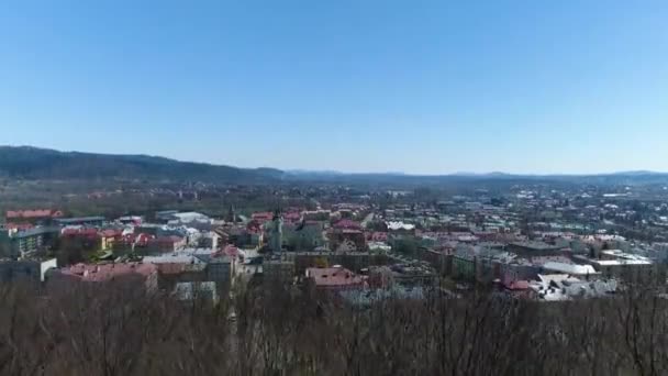 Piękna Panorama Górskiego Krajobrazu Sanok Aerial View Poland Wysokiej Jakości — Wideo stockowe