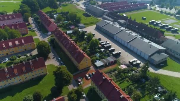 Elongated Houses Elblag Aerial View Poland High Quality Footage — Stockvideo