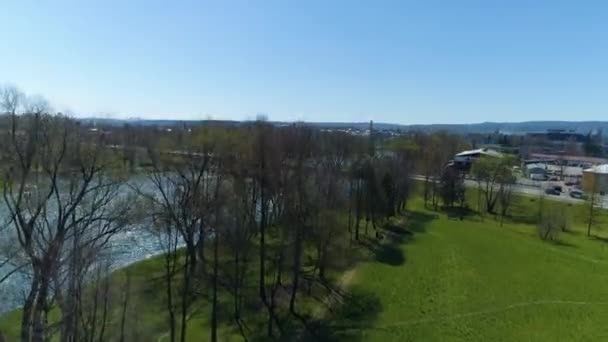 San Beautiful River Bridge Sanok Aerial View Poland High Quality — Video