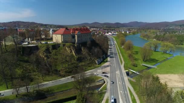 Panorama San Royal Castle Sanok Zamek Krolewski Luftaufnahme Polen Hochwertiges — Stockvideo