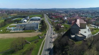 Panorama Arena Royal Castle Sanok Zamek Krolewski Aerial View Poland. High quality 4k footage