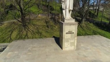 Kosciuszko Monument Sanok Pomnik Aerial View Poland. High quality 4k footage