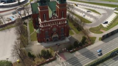 Church Of The Holy Cross In Kielce Kosciol Swietego Krzyza Aerial View Poland. High quality 4k footage