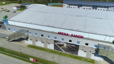Recreation Center Arena Sanok Mosir Aerial View Poland. High quality 4k footage