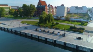 Elblag Coast Boulevard Wybrzeze Gdanskie Bulwar Aerial View Poland. High quality 4k footage