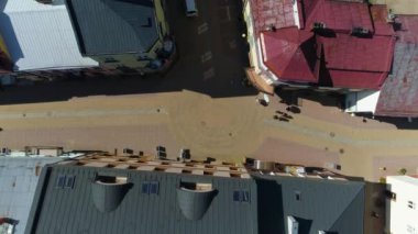 Top Down Street At The Market Square In Sanok Aerial View Poland. High quality 4k footage