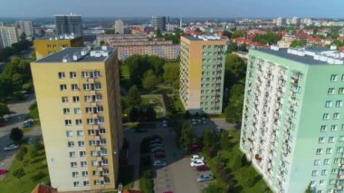 Between Skyscrapers Elblag Wiezowce Aerial View Poland. High quality 4k footage