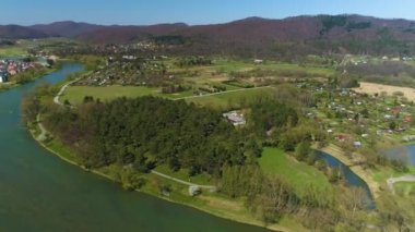 Beautiful Mountain San Landscape Panorama Sanok Aerial View Poland. High quality 4k footage