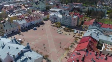 Panorama Of The Town Hall Hill Sanok Ratusz Aerial View Poland. High quality 4k footage