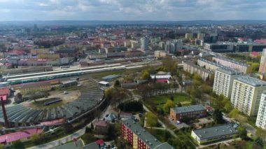 Tracks And Main Station Rzeszow Aerial View Poland. High quality 4k footage