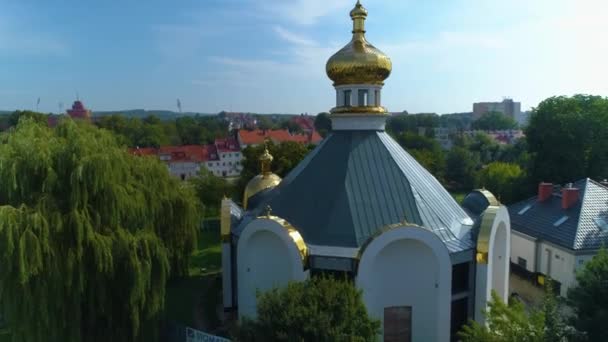 Chiesa Greco Cattolica Elblag Cerkiew Veduta Aerea Polonia Filmati Alta — Video Stock