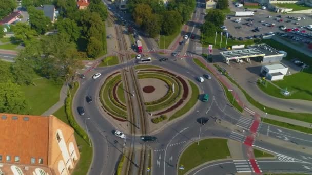 Large Roundabout Zamech Elblag Rondo Aerial View Poland High Quality — Stockvideo