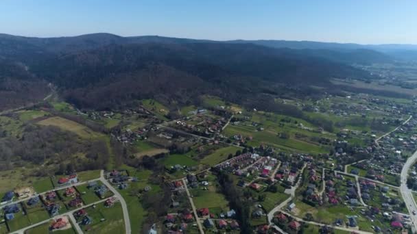 Prachtig Panorama Van Bergen Sanok Valley Luchtfoto Uitzicht Polen Hoge — Stockvideo