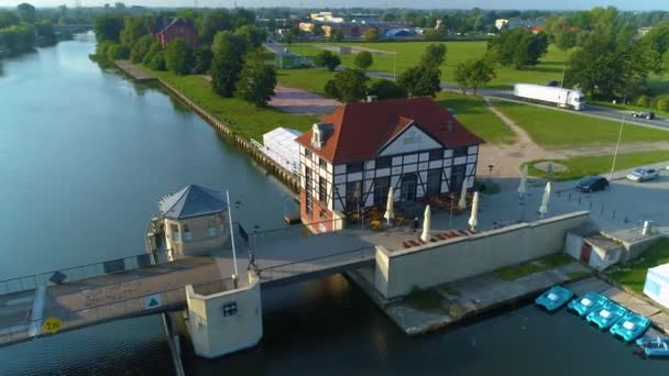 Pub Elblag Coast Bridge Most Wybrzeze Gdanskie Aerial View Poland — Stok video