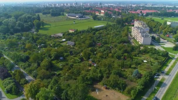 Allotment Gardens Elblag Ogrody Dzialkowe Aerial View Poland High Quality — Stockvideo