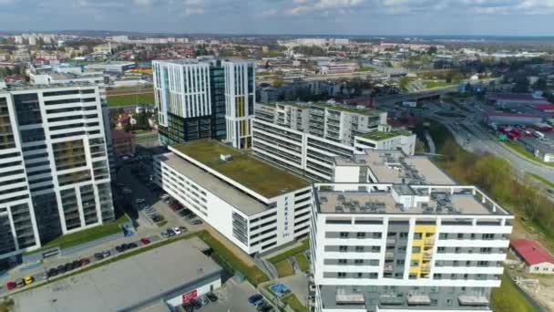 Skyscrapers Panorama Rzeszow Wiezowce Aerial View Poland High Quality Footage — Video