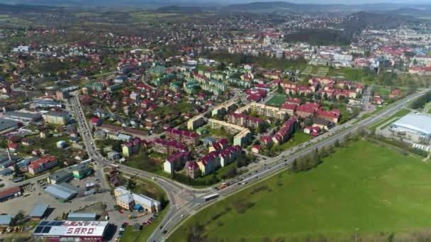 Beautiful Panorama Sanok Aerial View Poland High Quality Footage — Stockvideo