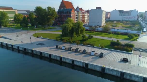 Elblag Coast Boulevard Wybrzeze Gdanskie Bulwar Aerial View Poland High — Video