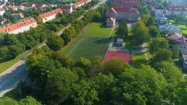 Park Kajki Football Field Elblag Aerial View Poland High Quality — Stockvideo