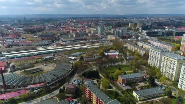 Tracks Main Station Rzeszow Aerial View Poland High Quality Footage — Video