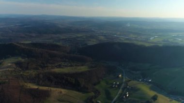 Beautiful Mountain Landscape Panorama Bieszczady Aerial View Poland. High quality 4k footage