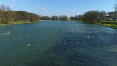 San Beautiful River Sanok Hava Manzarası Polonya. Yüksek kalite 4k görüntü