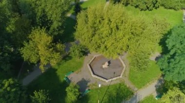 Fountain Between Skyscrapers Elblag Aerial View Poland. High quality 4k footage