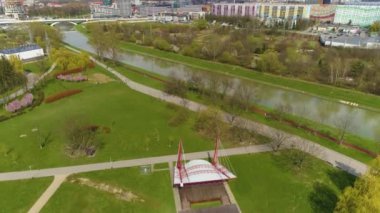 Park of Culture and Leisure Rzeszow Park Kultury Wislok hava manzaralı Polonya. Yüksek kalite 4k görüntü