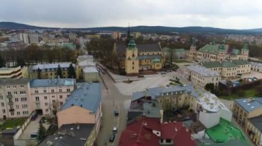 Blessed Virgin Mary Square Kielce Plac Maryi Panny Aerial View Poland. High quality 4k footage