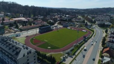 Ekoball Stal Sanok Club Stadium Aerial View Poland. High quality 4k footage