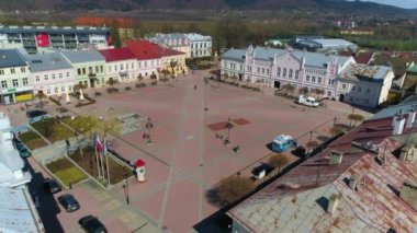 Centrum Market Sanok Rynek Ratusz Aerial View Poland. High quality 4k footage