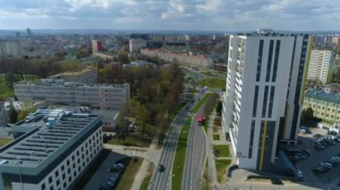 Panorama Rondo Rzeszow Pociag Aerial View Poland. High quality 4k footage