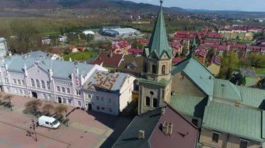 Centrum Market Sanok Rynek Ratusz Aerial View Poland. High quality 4k footage