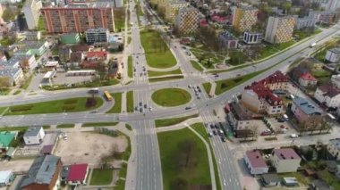 Large Crossroads Sandomierska Solidarnosci Kielce Aerial View Poland. High quality 4k footage