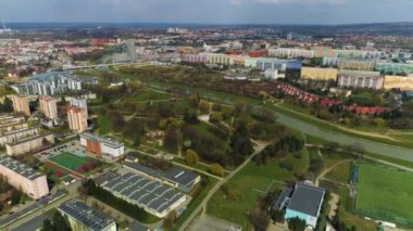 Panorama Park Of Culture Rzeszow Park Kultury Wislok Aerial View Poland. High quality 4k footage