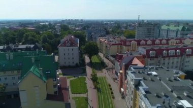 Tracks Between Buildings Elblag Aerial View Poland. High quality 4k footage