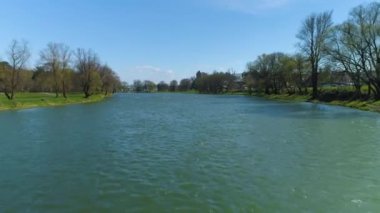 San Beautiful River Sanok Aerial View Poland. High quality 4k footage