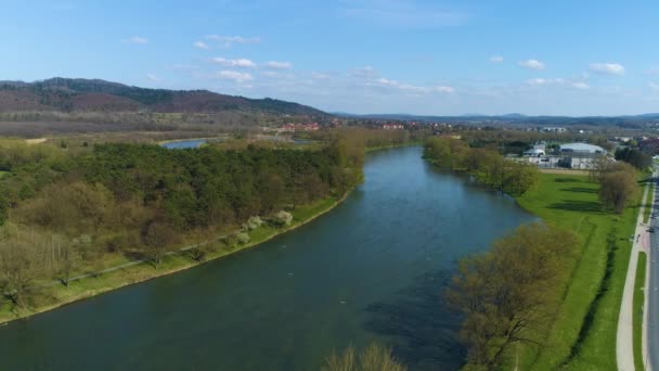 San Beautiful River Sanok Aerial View Poland High Quality Footage — Video