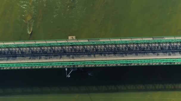 Bialogorski Bridge Sanok River San Aerial View Poland High Quality — Video