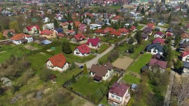 Piękne Domy Krajobraz Górski Panorama Sanok Widok Lotu Ptaka Polska — Wideo stockowe