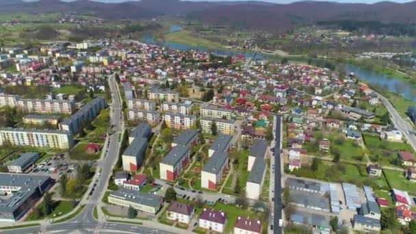 Schöne Berglandschaft Panorama Sanok Luftaufnahme Polen Hochwertiges Filmmaterial — Stockvideo