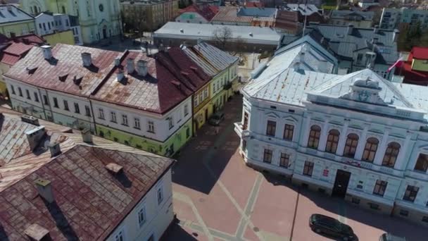 Centrum Market Sanok Rynek Ratusz Aerial View Poland High Quality — Vídeo de stock