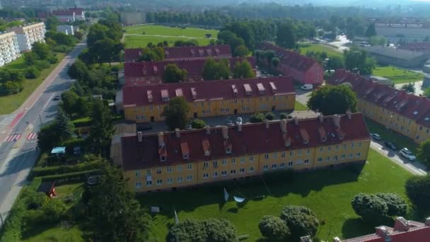 Casas Alongadas Elblag Aerial View Poland Imagens Alta Qualidade — Vídeo de Stock