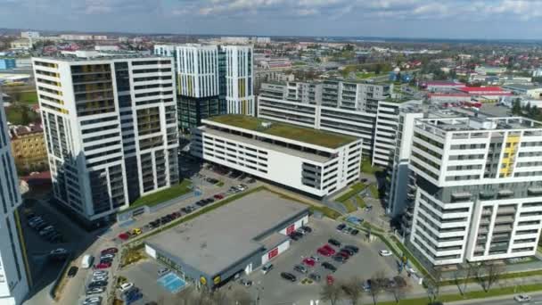 Skyscrapers Panorama Rzeszow Wiezowce Aerial View Poland High Quality Footage — Video