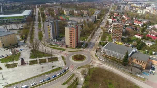 Rondo Giedroycia Roundabout Kielce Flygfoto Polen Högkvalitativ Film — Stockvideo