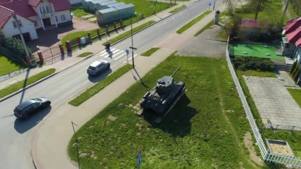 Monument Tank Sanok Czolg Aerial View Poland High Quality Footage — Stock video