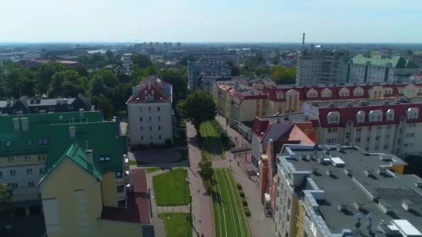 Tracks Buildings Elblag Aerial View Poland High Quality Footage — Stockvideo