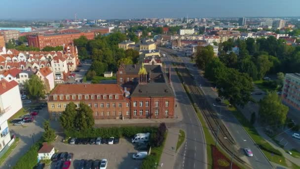 Historic Building Polish Post Office Elblag Poczta Aerial View Poland — Stockvideo
