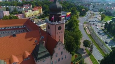 Tower Town Hall Elblag Urzad Miejski Aerial View Poland. High quality 4k footage