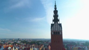 Cathedral Tower Elblag Wieza Katedry Aerial View Poland. High quality 4k footage